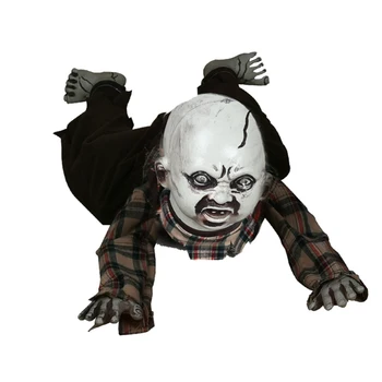 

Halloween Crawling Baby Ghost Voice Control Skull Plaid Clothes Bareheaded Haunted House Electric Prop