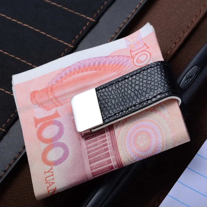Mens Leather Money Clip Wallet Women Slim Metal Money Holder Couple Safe Wallet Bill Clip Clamp for ML1-046 metal money clip