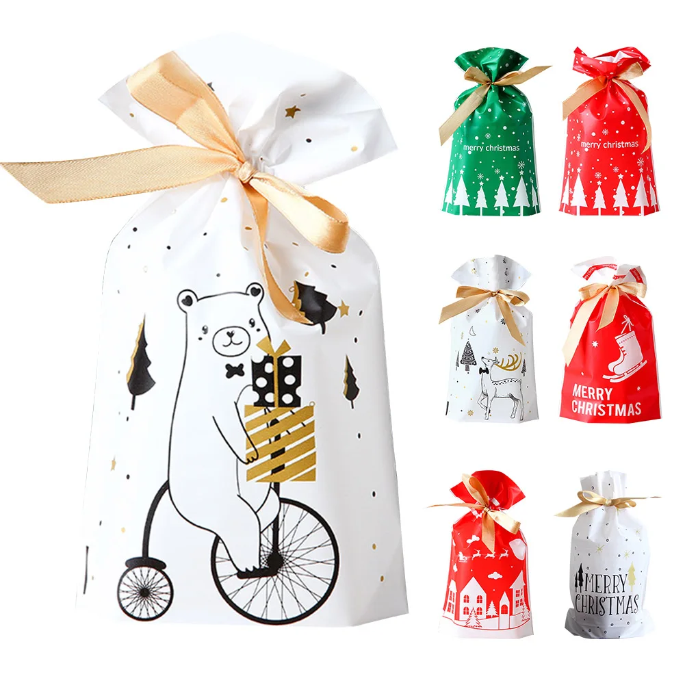 50PCS Organizer Drawstring Bag Printed Decorative Packing Home Party Ribbon Pocket Christmas Storage Cute Gift Candy
