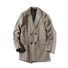 Осенние клетчатые блейзеры Vestidos De Novia мужской блейзер цвета хаки Homme Slim Fit бизнес Veste Homme костюм Мужская офисная куртка в клетку