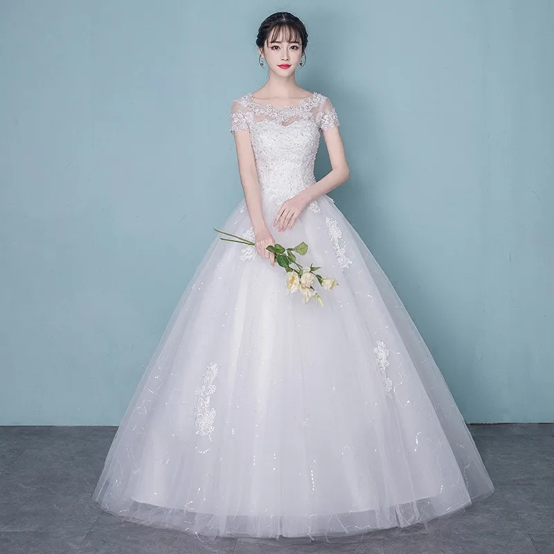 Woman Simple Lace White Wedding Dress - Image 2