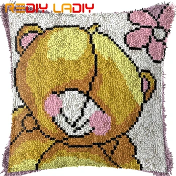 

Latch Hook Kits Make Your Own Cushion Pink Bear Girl Printed Canvas Crochet Pillow Case Latch Hook Cushion Cover Hobby & Crafts