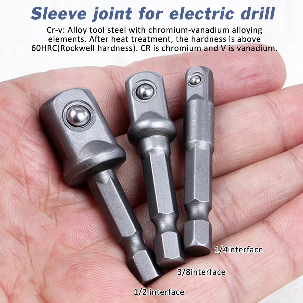 

3PCS Socket Adapter Hex Shank Set 1/4 3/8 1/2 50cm For Screwdriver Handle Electric Screwdriver Tool Convert Accessories