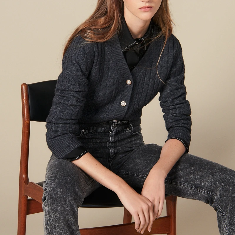 

Fall Knitted Shirts Woman Runway 2019 Wool Short Female Cardigans