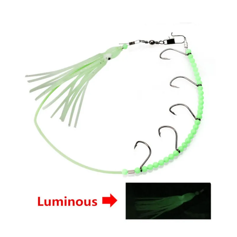 5pcs Luminous Sabiki Octopus Squid Rigs Baits Fishing Lures Catch Hooks &amp B type swivel 8 snap link Sea Ice Saltwater | Спорт и