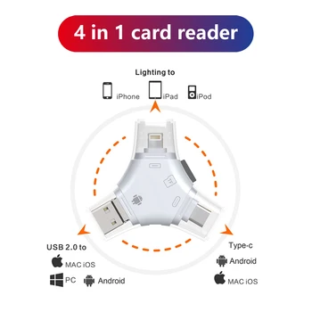 

4 in 1 I-Flash Device USB OTG Micro USB SD SDHC TF memorey Card Reader for iPhone 8 X XS MAX XR For ipad Android Phone PC