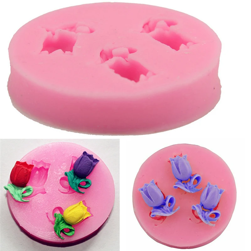 

Fm247 three mini tulip silicone sugar cake mold Chocolate Mold Silicone mold