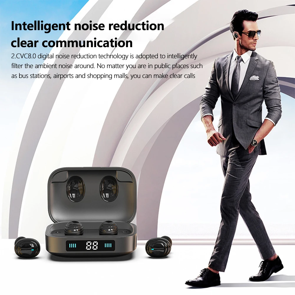 Bluetooth 5.0 Portable Mic Wireless Earbuds Stereo Waterproof Sports Auto Pairing With Charging Case Smart Touch Control Mini