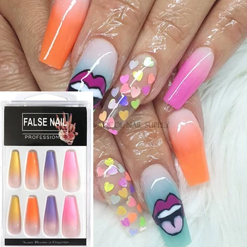 

Long Ballet Rainbow Gradient False Nail Full Cover Candy Color Reusable Fake Nails Art Extension Tips