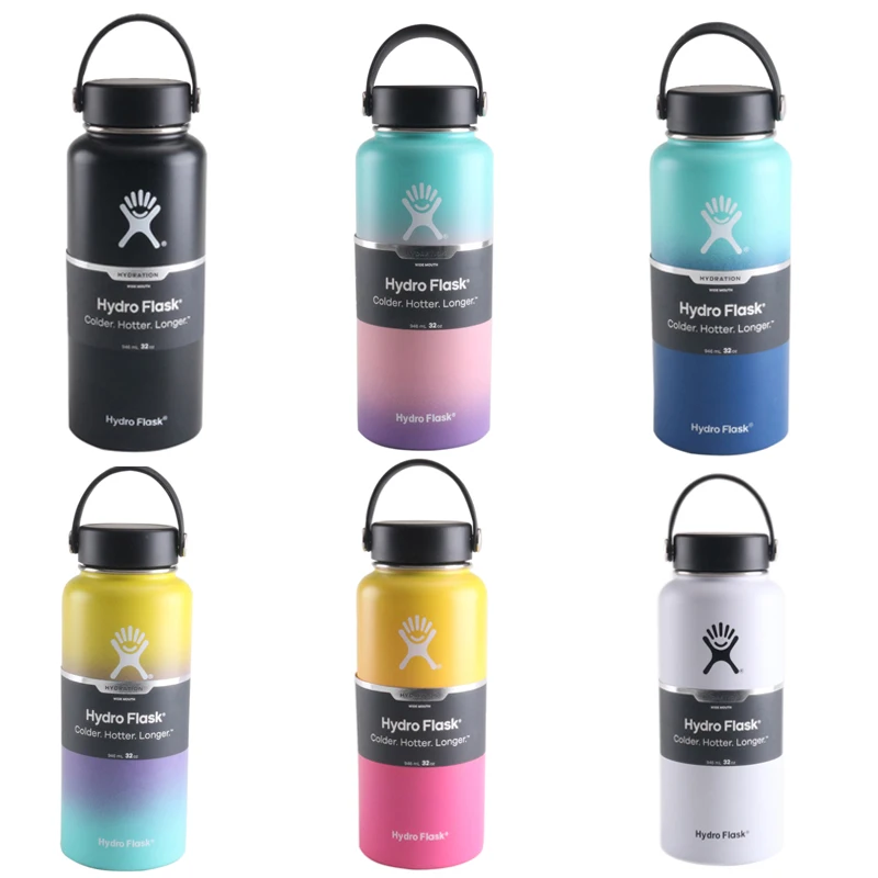 Buy Stainless Steel Water Bottle Hydro Flask Water Bottle Vacuum Insulated Wide Mouth Travel Portable Thermal Bottle 32oz 40oz
