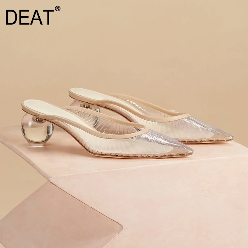 

[DEAT] 2020 New Spring Summer Sharp Toe Shallow Transparent Simple Temperament Slippers Women Shoes Fashion Tide 10F817