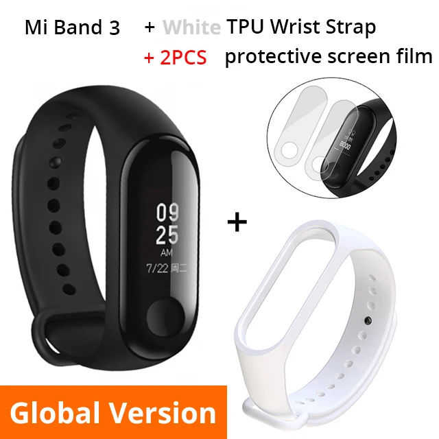 Xiaomi mi Band 3 Смарт-Браслет фитнес-браслет mi Band большой сенсорный экран OLED частота сердечных сокращений для Red mi Note 8 Pro - Цвет: Global N White Strap