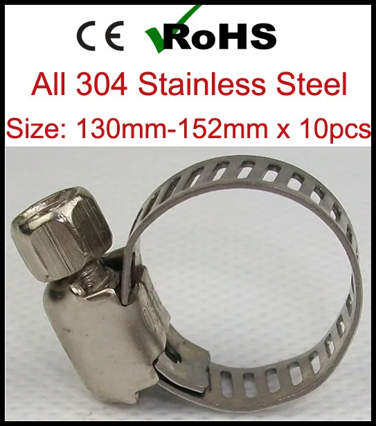

130mm-152mm x 10pcs American Type SS304 Stainless Steel Tube Pipe Clamps Clips for Water Hose