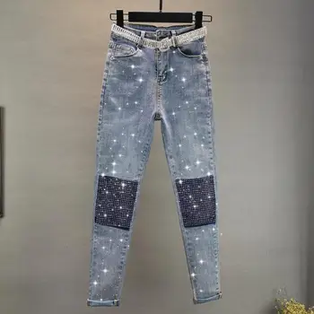

Heavy work hot drilling stitching jeans female 2020 new spring autumn fashion wild little feet denim pants r2428