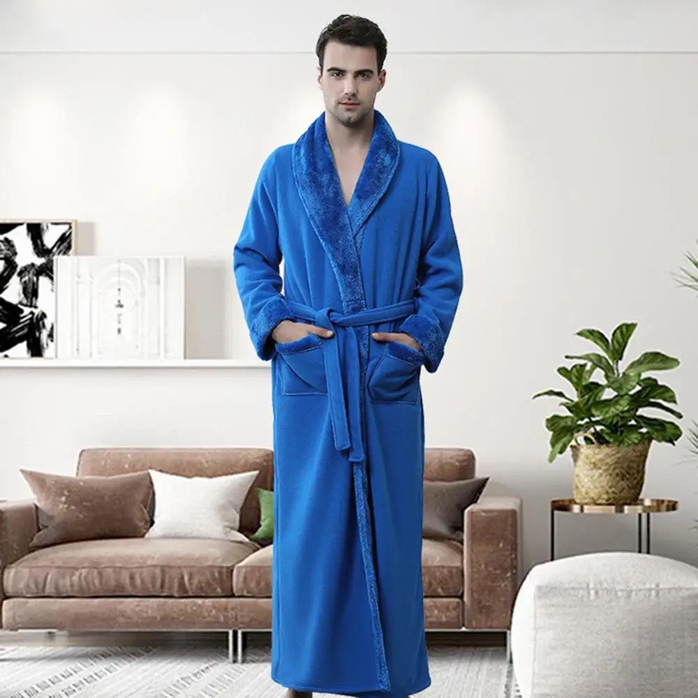 Мужской ночной халат, зимний удлиненный плюшевый халат, халат с длинными рукавами, фланелевый комплект одежды для сна, домашний мягкий Халат