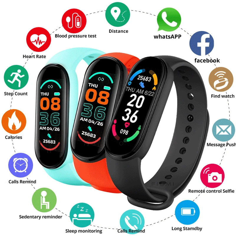 2022 Fashion M6 Smart watch men's and women's sports bracelet waterproof heart rate and body fitness activity monitoring tracker