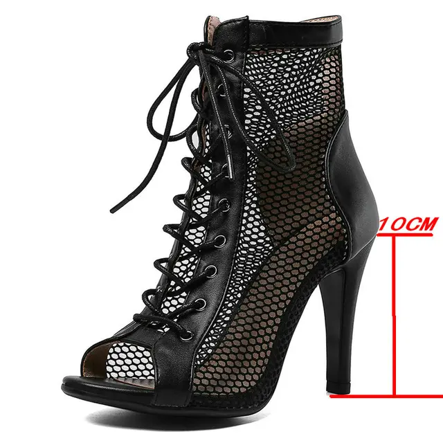 New Women's Sandals 2021 High Quality Air Mesh Sexy High Heels Open Toe Gladiator Sandal Black Summer Dancing Shoes Plus Size 47 Black-10cm