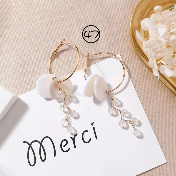 Простые корейские милые маленькие серьги в виде ракушки для девушек, геометрические треугольные длинные висячие серьги с кисточками для женщин, модные аксессуары, ювелирные изделия - Окраска металла: 47