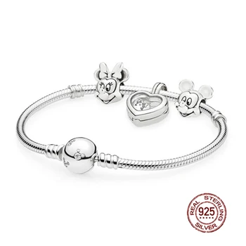 

NEW 100% 925 Sterling Silver Lovely Locket Heart Bracelet Set Fit DIY Original Charm Bracelets jewelry For Women Gift