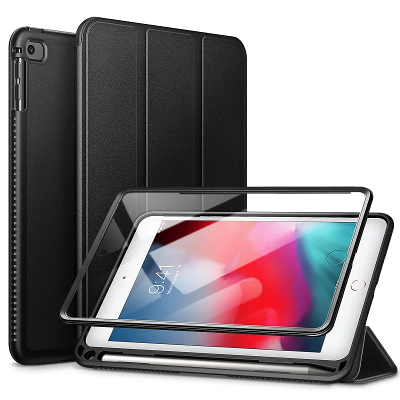 Роскошный Жесткий Чехол для ipadmini4 5 ультра тонкий PU кожаный флип для Apple iPadMini 4 5 чехол задняя крышка Coque Fundas корпус - Цвет: Черный