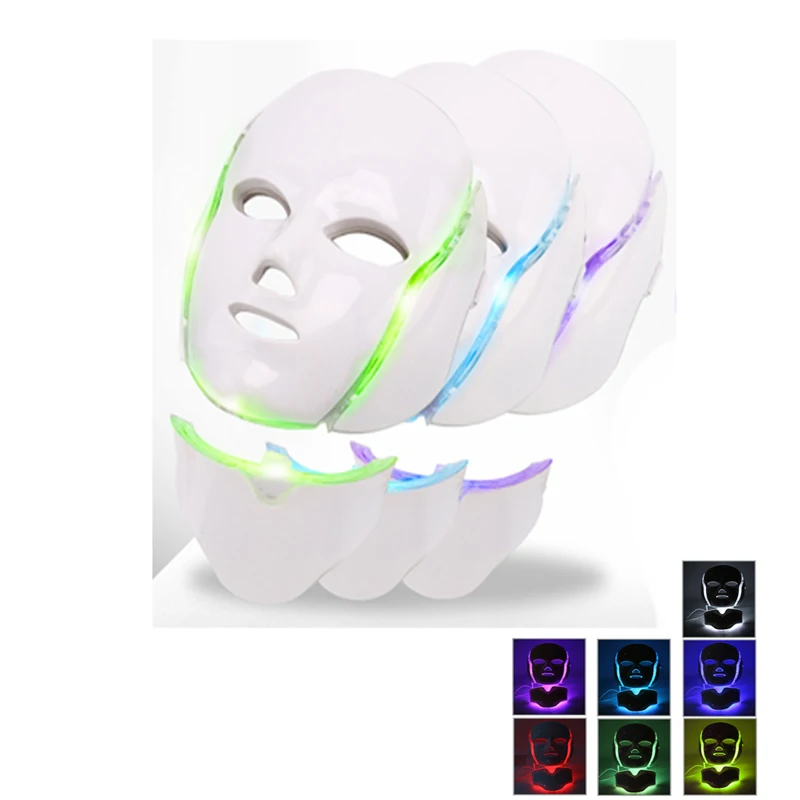 Comprar Instrumento Facial fotón máscara Facial terapia 7 colores LED cuello rejuvenecimiento de la piel Anti acné arrugas tratamiento de belleza salón Cuidado del Hogar
