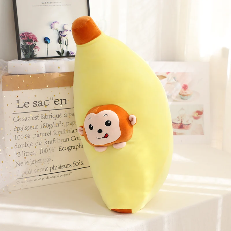 banana 38 см милая форма в виде фруктов, плюшевая подушка, мультяшная набивка, плюшевое детское Надувное одеяло, два в одном, мягкие подушки с изображением животных - Цвет: banana