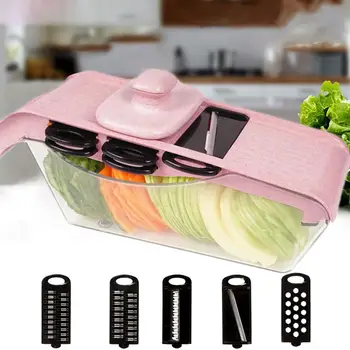 

5-in-1 Stainless Steel Slicer Vegetable Slicer Manual Potato Slicer Fruit Cutter Onion Peeler Carrot Grater Kitchen Tool