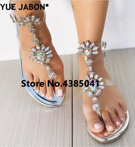  Women Beach Slipper Lady Summer Diamond Sandals T-Strap Thong Flip  Flops Shoes Plus Size Silver 13 : Clothing, Shoes & Jewelry