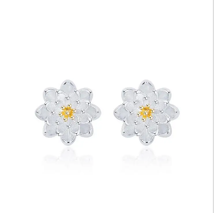Lotus Cherry Серьги с соцветиями аксессуары 925 ювелирные изделия серебряные серьги-гвоздики для женщин красивые роскошные ювелирные изделия подарок - Окраска металла: gold