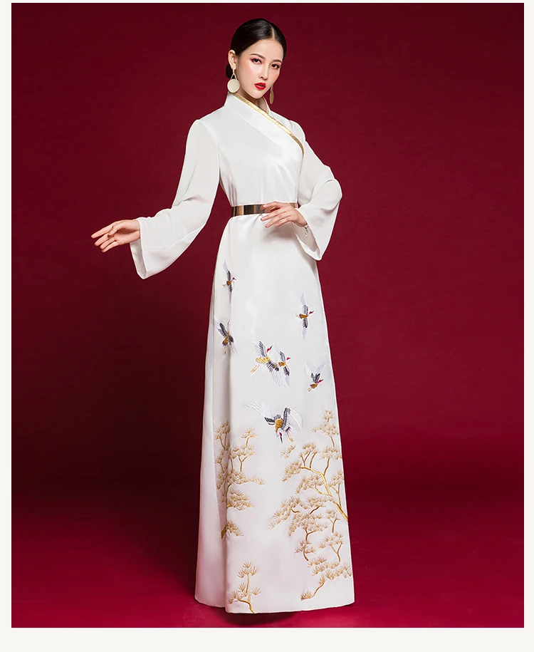Белое элегантное вечернее платье для женщин Cheongsam Восточный с длинным рукавом Традиционный китайский Qipao Китай Вышивка кимоно свадебные платья