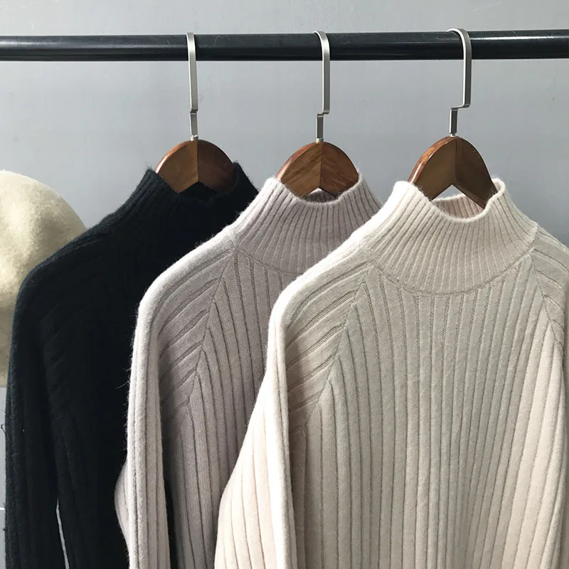 2019 new sweater half-high collar sweater women loose straight women sweater wool knit long sweaters dress winter sweater