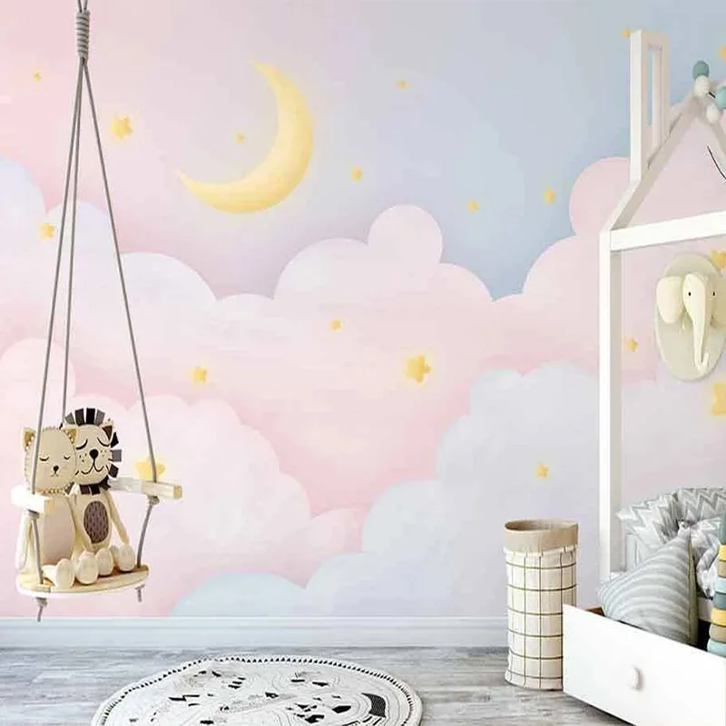 Mural 3D de pared Luna y Nubes Rosas Infantil MURALES 3D DE PARED