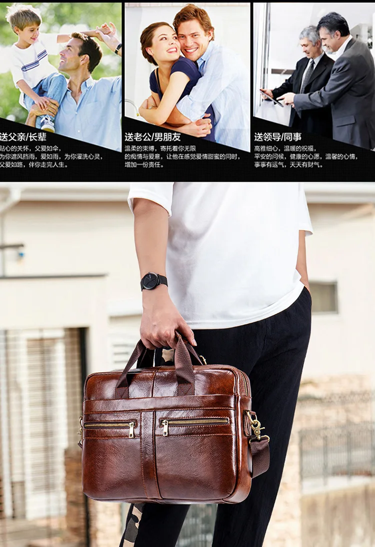 Men's Briefcase Men leather genuine briefcase bag for men Business lawyer Office Laptop bags Large Capacity