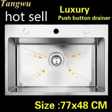 Квартира высокого качества кнопочная кухня с мойкой ручная раковина одинарная мойка 304 нержавеющая сталь Горячая 78x48 см