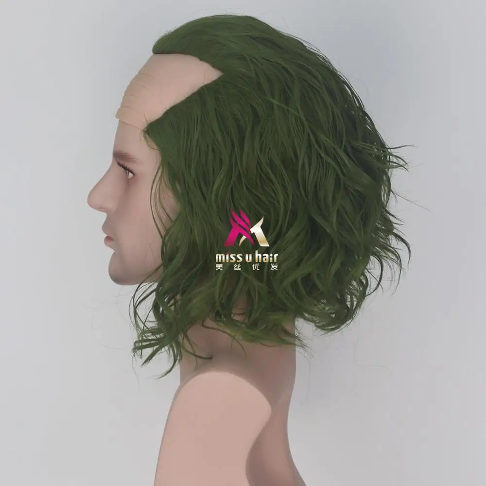 Мисс у волос Синтетический Джокер Короткие вьющиеся зеленые волосы косплей парики для вечеринок на Хэллоуин