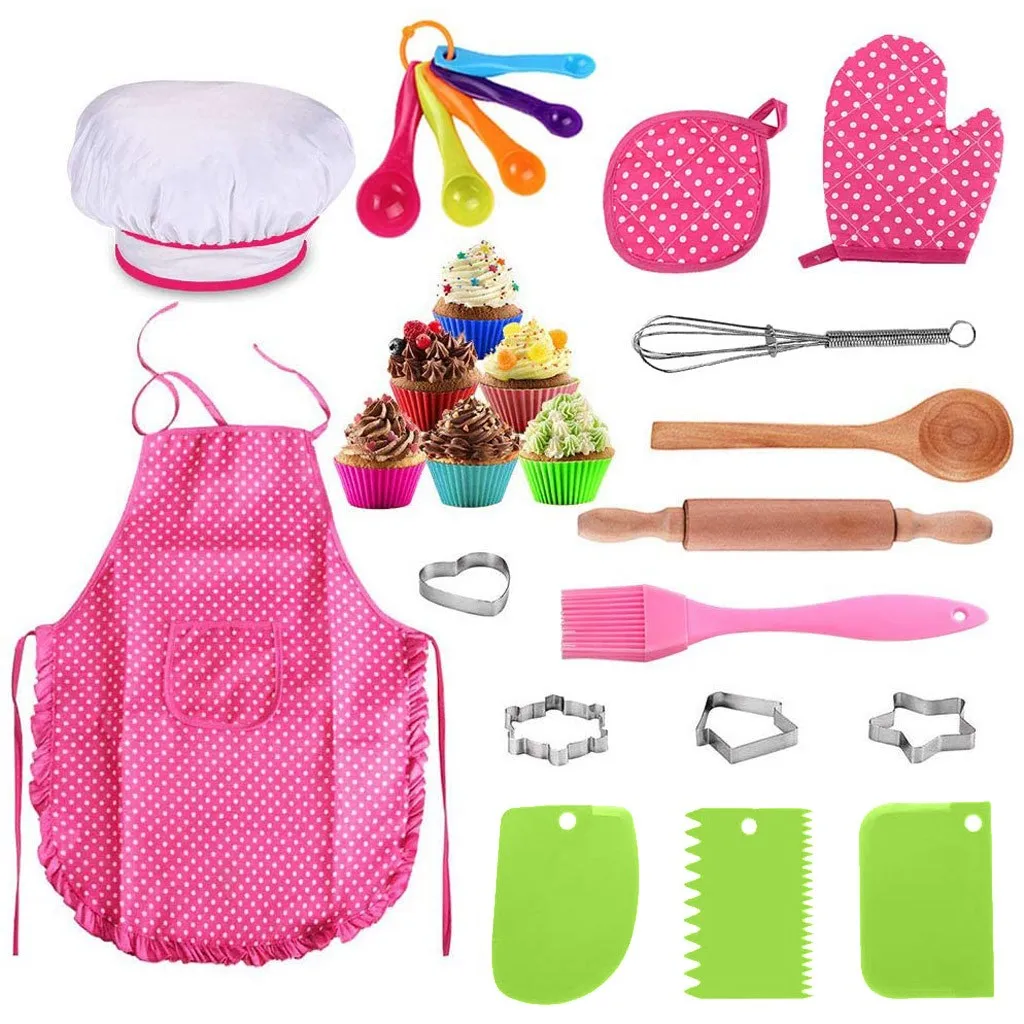25Pcs Chef Set for Kids Kitchen Cooking and Baking Kits Dress Up Role Play Toys apron kitchen cooking baking set | Дом и сад