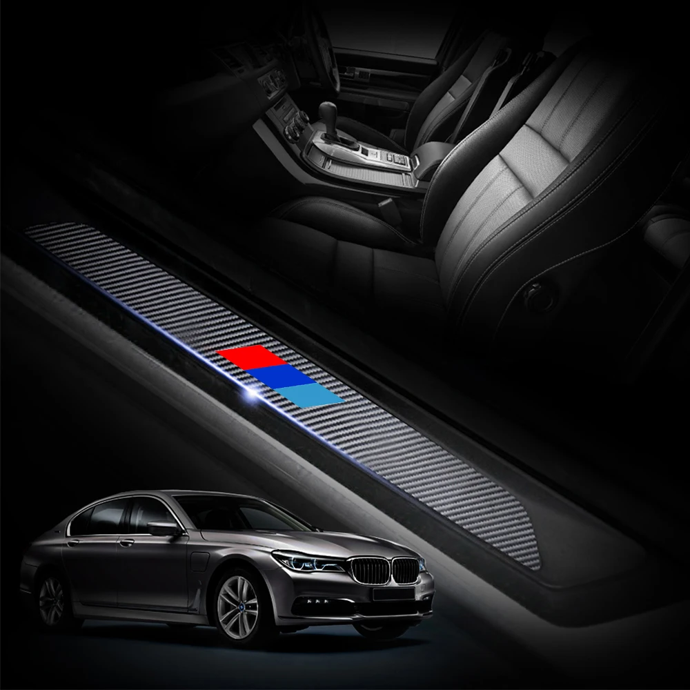 4PCS Carbon Fiber Textured Car Door Sill Protector Sticker Compatible with BMW,Car Door Sill Scuff Plate Guard Fit for BMW 