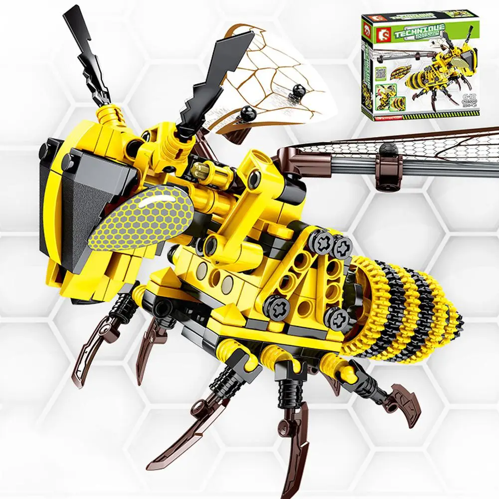 Yellow Bee Детская серия насекомых желтая пчела Красная стрекоза пчела механические строительные блоки игрушки - Цвет: Yellow Bee