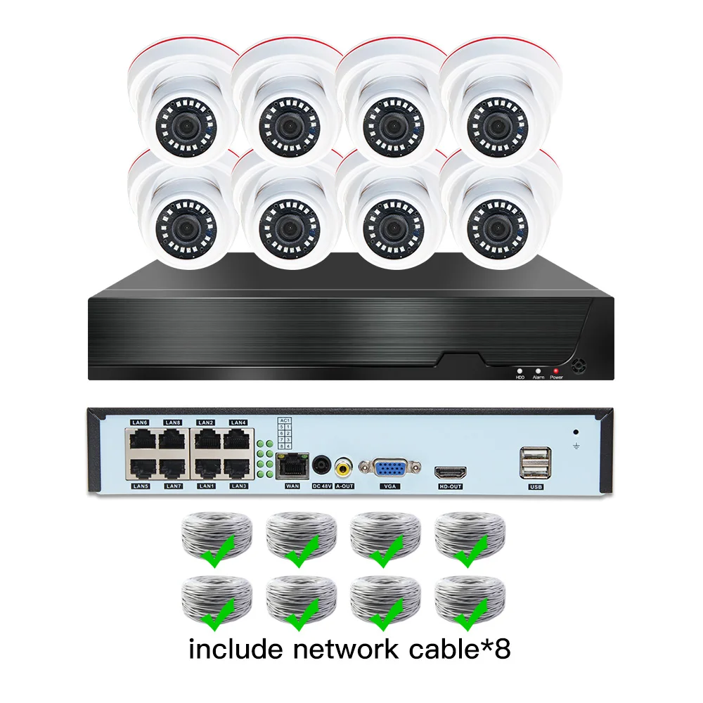 8ch 5MP POE комплекты H.265 система видеонаблюдения PoE NVR домашняя купольная IP камера сигнализация видеонаблюдения Видео P2P P6Spro - Color: 8cams add cable