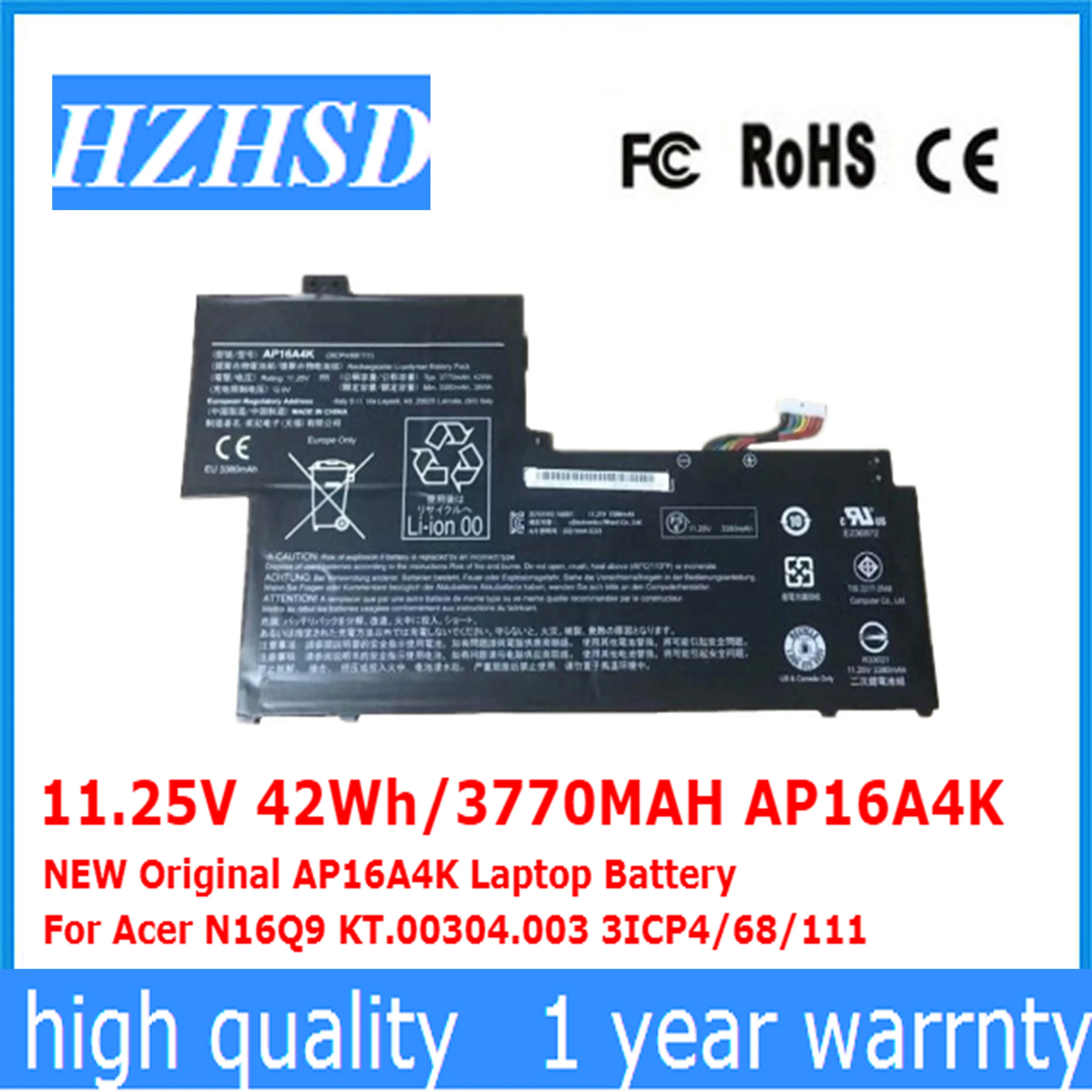 11,25 в 42Wh/3770 мАч AP16A4K AP16A4K Аккумулятор для ноутбука acer N16Q9 KT.00304.003 3ICP4/68/111