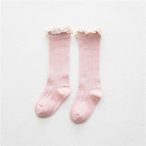 2019NewAutumnand зимние Детские высокие носки до колена с кружевом недорогие вещи носки с рюшами для девочек, детское вечернее платье для принцессы для девочек гетры для малышей из хлопка - Цвет: Розовый