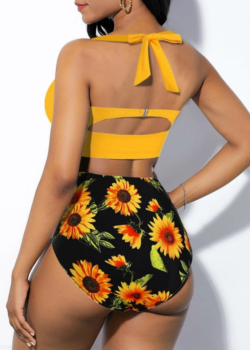 2020 New Sunflower Bikini Set Two Piece Swimsuit Women Bathing Suit Swimwear Beach Wear High Waist Tankini Biquini Plus Size May