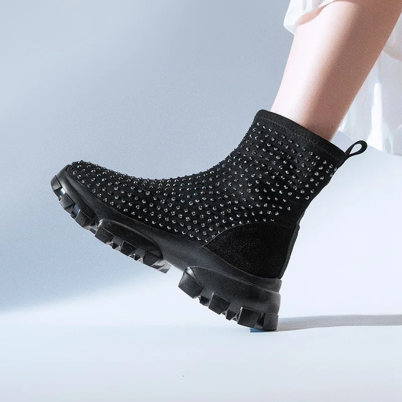 

2019 Season Rhinestone Increase Boots Woman Circle Head Sleeve With Short Boots Woman