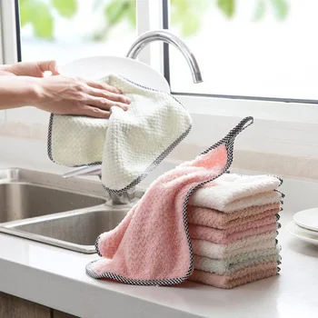 

3PCS Hangable Coral Fleece Hand Towel Kitchen Towel Dish Cloth Square Scouring Pad Strong Absorbent