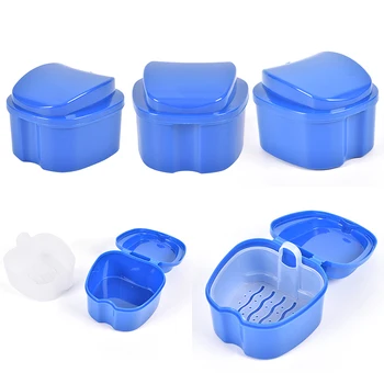 

1pcs Denture Bath Box Case Dental False Teeth Storage Box With Hanging Net Container Plastic Artificial Tooth Organizer