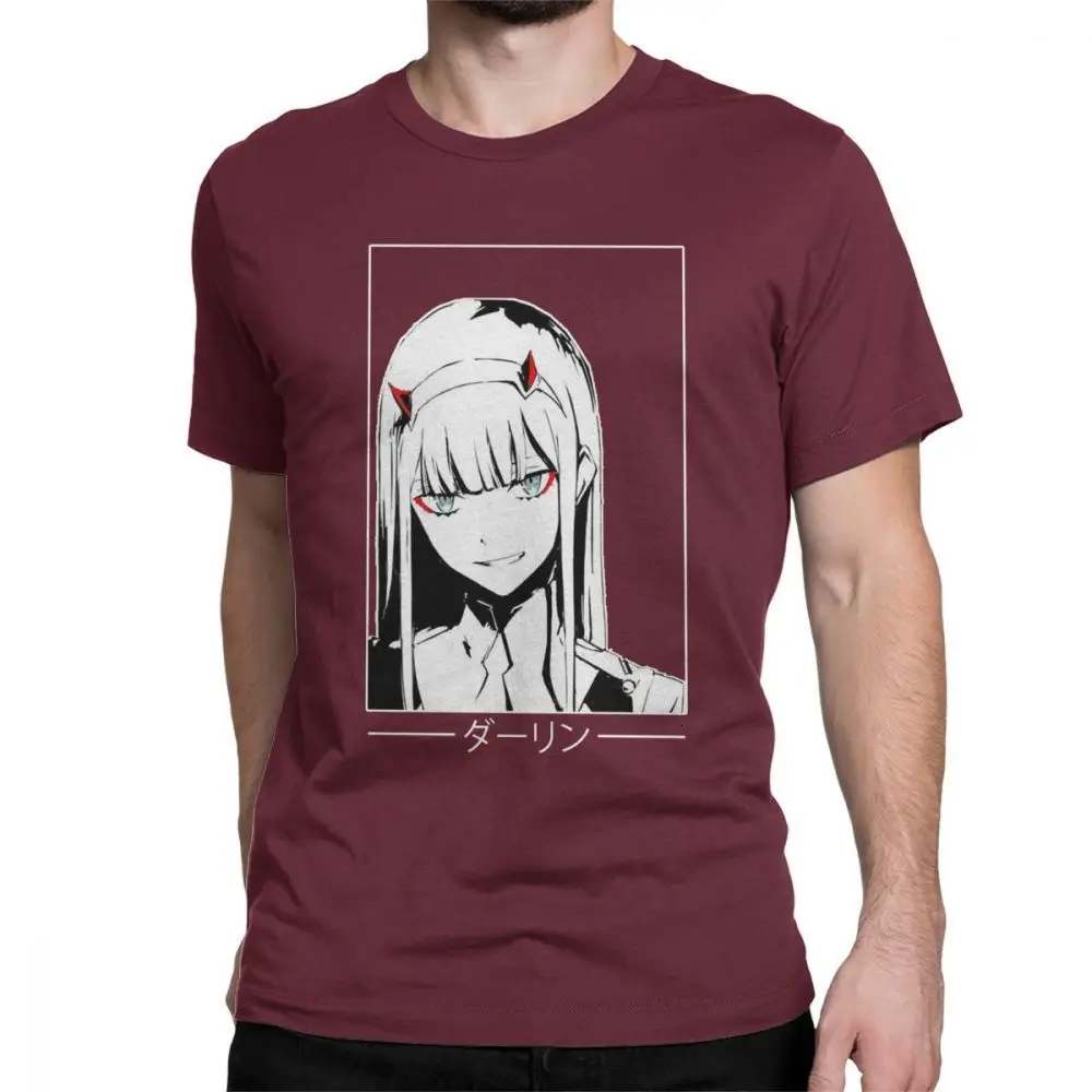 Burgundy One yona Zero Two Darling In The Franxx White Аниме Манга Футболка мужская большого размера топы хипстерские футболки с круглым вырезом очищенная хлопковая футболка - Цвет: Burgundy