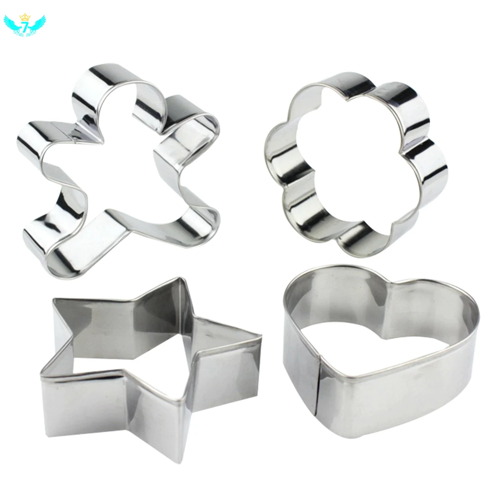 4pcs/Set Stainless Steel Cookies Cutter Gingerbread Man Heart Star Flower Fondant Biscuit Mould Bakery Tools HTML