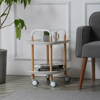 

Nordic Modern Minimalist Living Room Small Carts Storage Mobile Coffee Table With Wheels Solid Wood Corner Table Stroller
