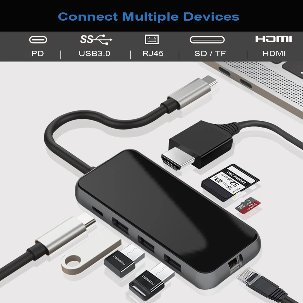 USB концентратор DeepFox Type C на 3 0 HDMI 4K RJ45 аксессуары для MacBook Pro кардридер SD/TF Тип док