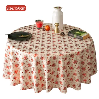 

Oilproof Dinner Party Round Christmas Decoration Festival Home Hotel Dinning Table Cloth Cotton And Linen Printed Soft Anti-dirt